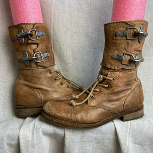 All Saints Brown Leather Lace Up Buckle Calf Damisi Boot Size 9